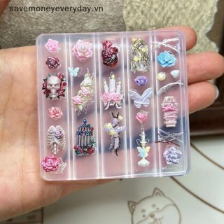 [savemoneyeveryday] Khuôn làm móng trong suốt sáng tạo 3D DIY Trang trí móng tay nghệ thuật Hoa hồng Chân nến lồng chim Khuôn khắc móng nghệ thuật [vn]