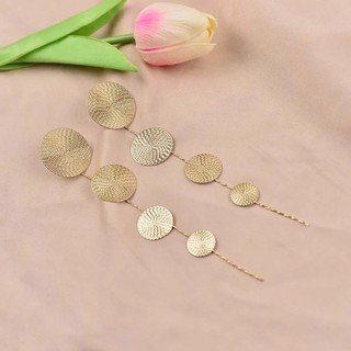 Bông tai thả và mặt dây chuyền kim loại, thiết kế hình học cổ điển, dành cho nữ