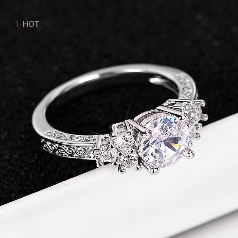 Nhẫn đính hôn bạc Zircon màu trắng, phù hợp cho đám cưới và kỷ niệm