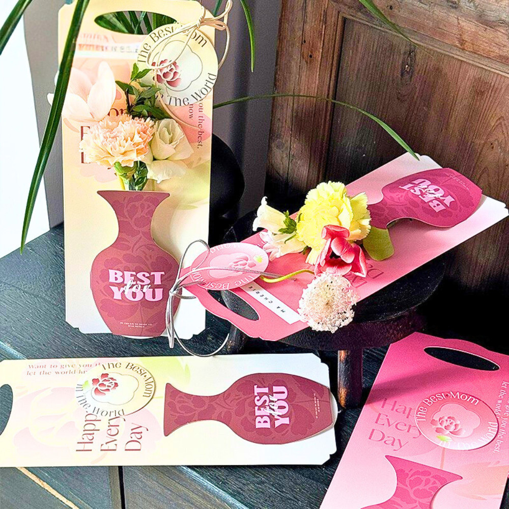 Thiệp gắn hoa tươi TH54 hình lọ hoa quà tặng trang trí để bàn cho giáo viên, dân văn phòng