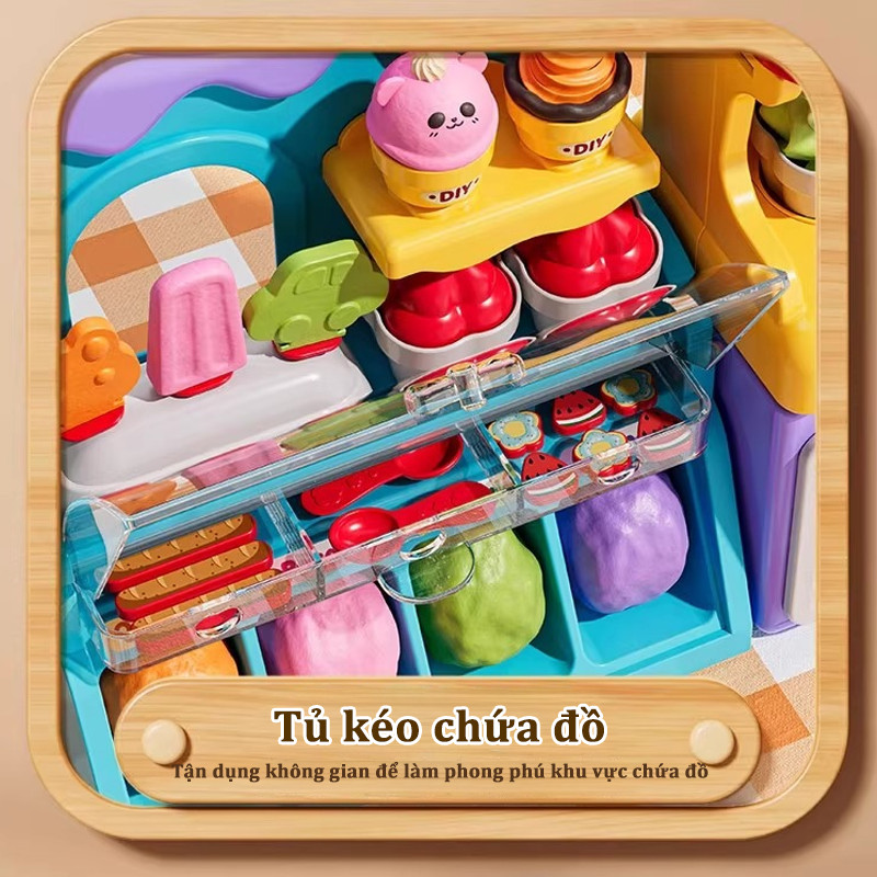 Bộ đồ chơi máy làm kem từ đất sét, nhiều màu sắc, kèm sẵn nhiều phụ kiện, chất liệu an toàn không gây hại cho bé