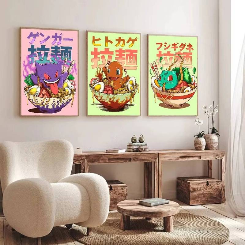 Miniso Anime P-Pokemon Poster Tự Dính Nghệ Thuật Chống Thấm Nước Giấy Dán Nhà Cà Phê Thanh Phòng Trang Trí Tường