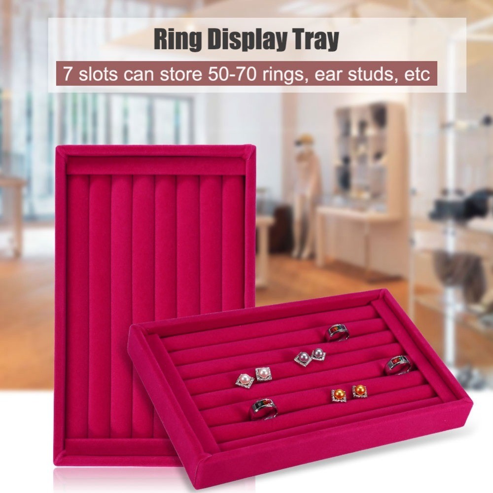 Nhẫn Khay Trưng Bày JKDESIGN - Chất Liệu Nhung Màu Đỏ, Thiết Kế 7 Khe Cắm Phù Hợp Cho Tiệc Và Trưng Bày Trang Sức