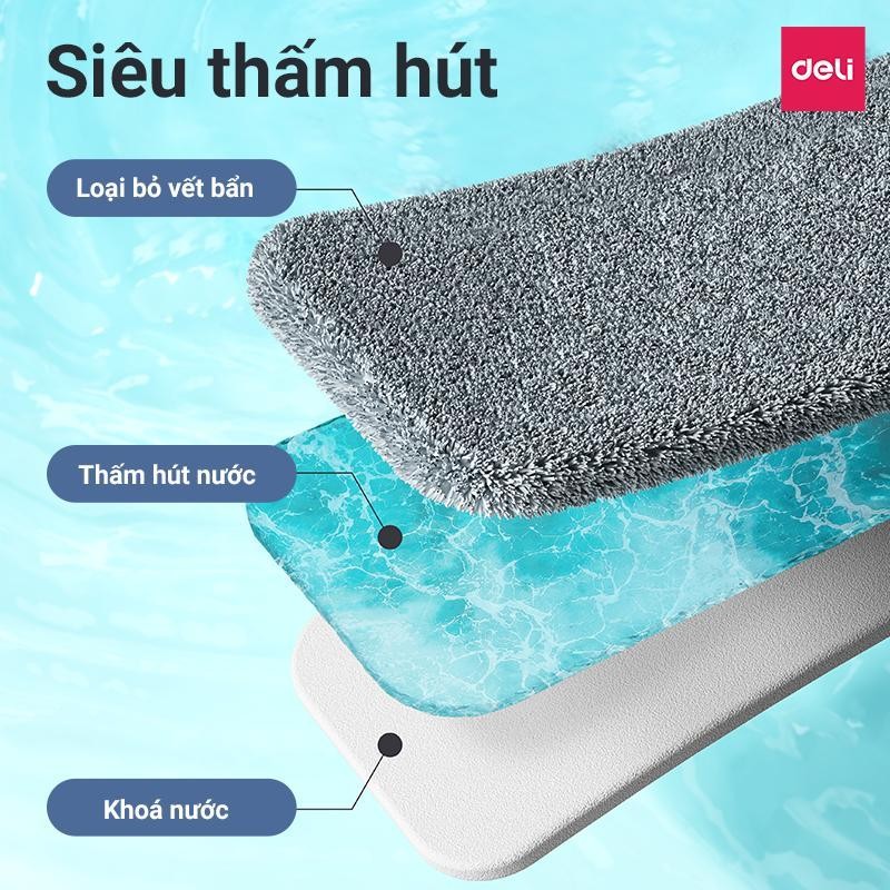 Cây Lau Kính Thông Minh Deli - Phun Sương, Gạt Nước Cán Dài 126Cm, Xịt Nước Tiện Lợi, Đầu Xoay 90 Độ
