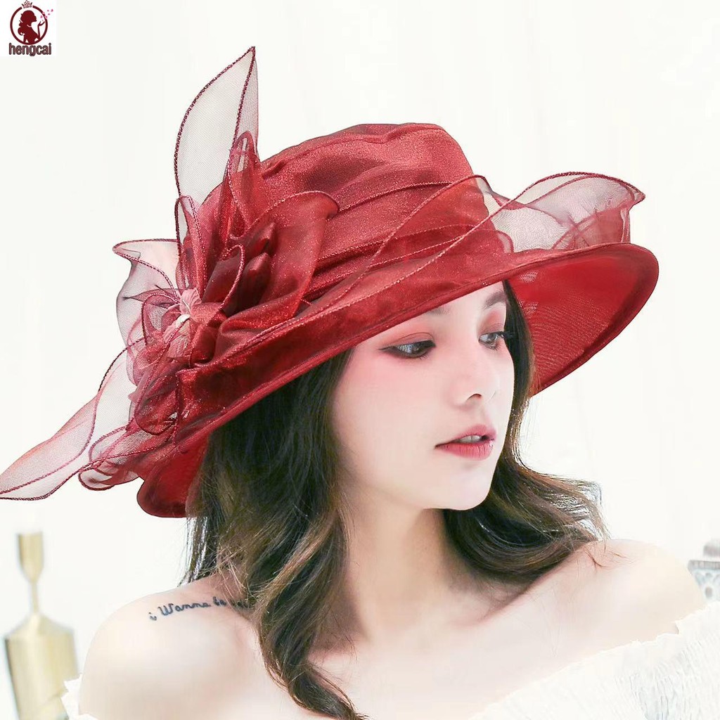 Mũ Top Vành Rộng Organza Style Vintage, Perfect cho Đi Biển và Sự Kiện Ngoài Trời