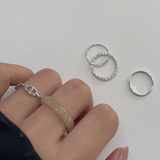 Nhẫn điều chỉnh được bạc acetate và thép titan, không phai màu, phong cách Hàn Quốc đa năng