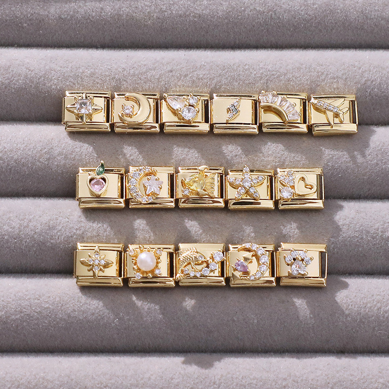 Mô-đun nối sáng tạo màu vàng với đá zircon micro-dát, phụ kiện trang sức cho vòng tay