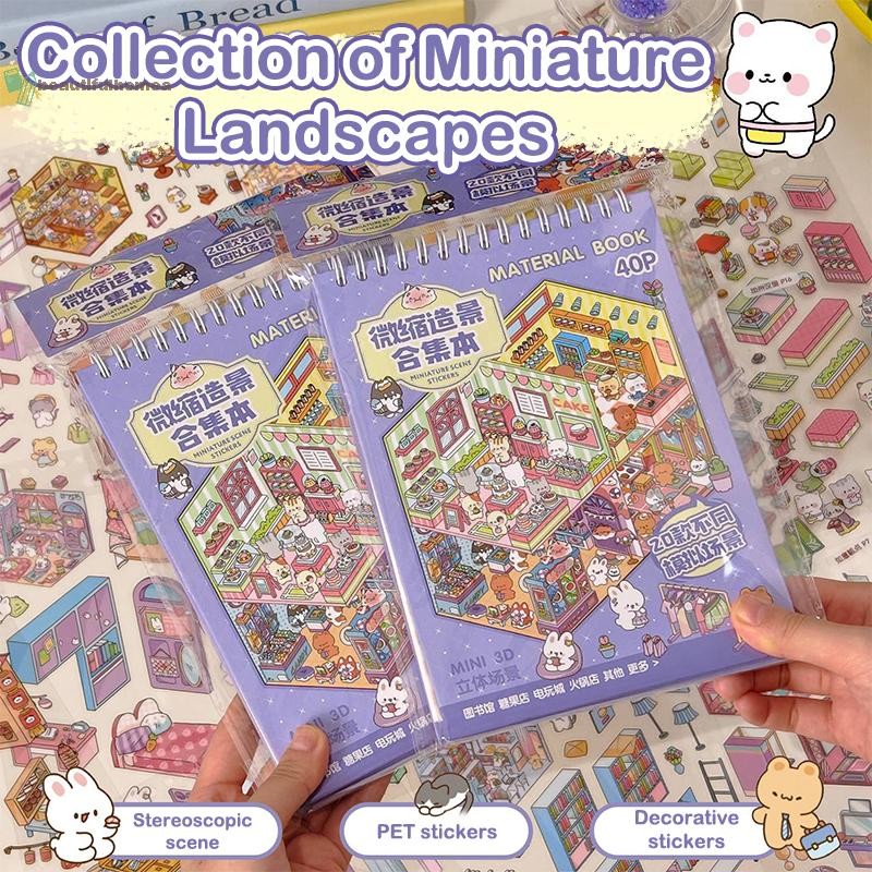 BeautifulHomeA 40 Cái 3D Diorama Sticker Book Quiet Book Crafts With Miniature House Scenes 3D Visual Scene Sticker DIY Sticker VN