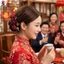 Kẹp tóc cô dâu vải màu đỏ cho váy nướng bánh mì cưới Phụ kiện thủ công truyền thống