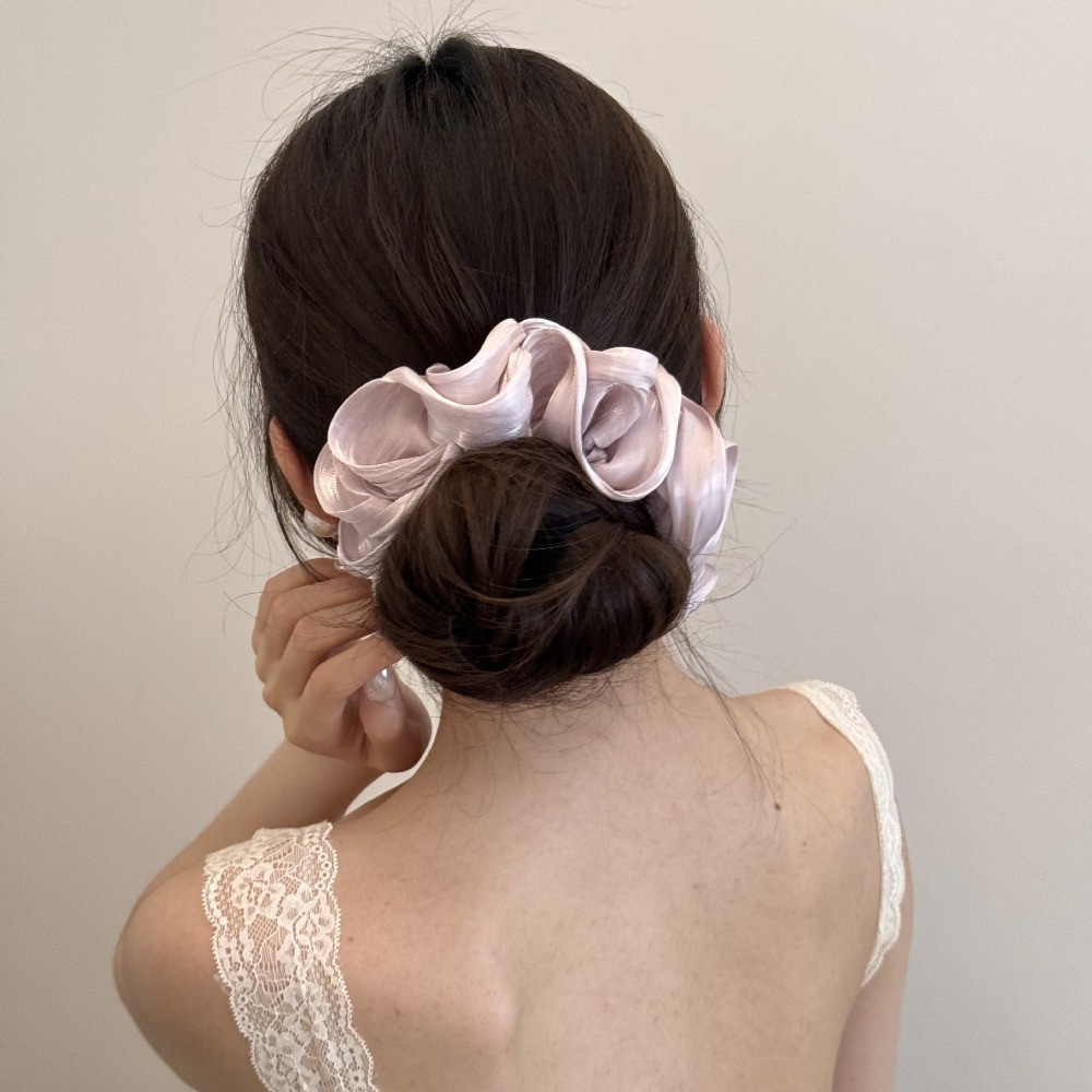 Hululu / Ngọc Trai Lớp Cảm Giác Cao Cấp Màu Trơn Scrunchy Dây Buộc Tóc Satin Đuôi Ngựa Hoa Sang Trọng Đầu Dây