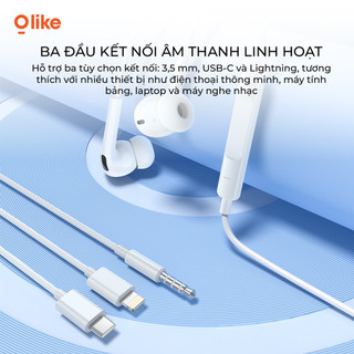 Olike E208 Tai Nghe Có Dây 3.5mm/Lightning/Type-C Tai Nghe Nhét Tai Có Mic Gọi HD Âm Thanh HiFi Bass Mạnh Độ Trễ Thấp Cho iPhone Samsung Xiaomi OPPO Huawei Laptop PC Máy Tính Bảng
