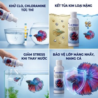 CLO-CLEAR Nước Xử Lý Sạch Phèn Hết Clo Tức Thì, Bảo Vệ Mang Cá, An Toàn Cho Thủy Sinh