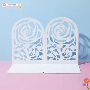 BEABOUT 2 Cái Hoa Hồng Bookends, Hỗ Trợ Sách Chống Trơn Trượt Kim Loại, Nút Chặn Sách Trang Trí Màu Trắng Hình Chữ L Bền Đẹp Phòng Học