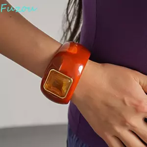 Vòng tay Acrylic FUJIOU, Vòng tay rộng không đều chống nhòe Bohemian, Sáng tạo Phong cách Châu Âu Thiết kế thiểu số Dopamine Retro Vòng tay bé gái