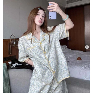 BỘ NGỦ THÔ ĐŨI DA BEO XANH PHỐI VIỀN VÀNG 5054