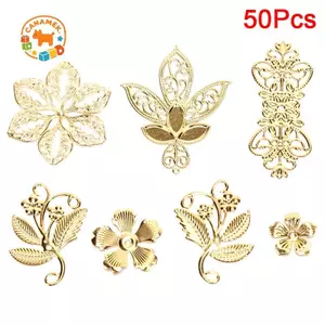CANAMEK 50 Chiếc Vintage Kim Loại Lá Filigree Hoa Lát Quyến Rũ DIY Thủ Công Trang Sức Làm CSF