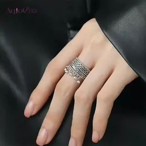 AqToCna Vintage Thái Bạc Tròn Hạtsel Có Thể Điều Chỉnh Ngón Tay Nhẫn Dành Cho Nữ Hiphop Thời Trang Mới Trang Sức Quà Tặng Đảng Ro AqToCna