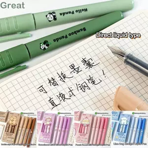 GREA 4 Bút Máy Có Thể Đổ Lại, Mực Đen Bút Máy Capibara Mực Có Thể Thay Thế, Dễ Thương Nhanh Khô Đầu EF Viết Văn Phòng Phẩm Văn Phòng Học