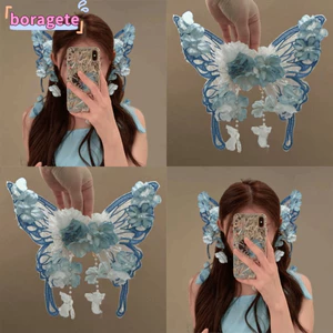 BORAGETE 2 Cái / bộ Kẹp Tóc Bướm Truyện Cổ Tích, Kẹp Tóc Tạo Kiểu Cực Lớn, Thanh Lịch Phong Cách Cổ Đại Hoa Lụa Mũ Cho Nữ Bé Gái