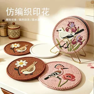 Đề xuất Phong Cách Trung Quốc Placemats Giá Trị Cao Có Thể Giặt Được Chịu Nhiệt Độ Cao Đĩa Ăn Thảm Tròn Cốc Cà Phê Nước Đế Lót Ly Chống-