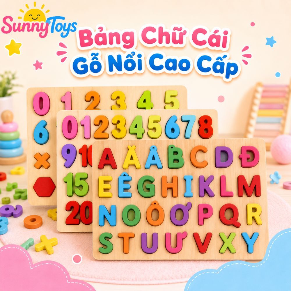 Bảng Ghép Chữ Số Gỗ Nổi SunnyToys - Bé Học Tiếng Việt Và Đếm Số Qua Trò Chơi