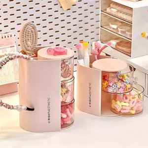 Hộp đựng mỹ phẩm xoay đa chức năng chống bụi 360 độ để đựng đồ trang điểm trên bàn trang điểm VN