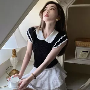 Quần áo dệt kim cổ đôi sang trọng Pure Desire Style Plus Size Quần áo nữ Fat Sister Summer Slim-fit Slimmer Look Short @