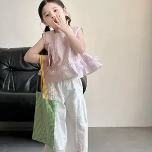 Bé gái (90-160) Phiên bản Hàn Quốc Áo sơ mi không tay ren ngọt ngào thời trang + Quần ống rộng