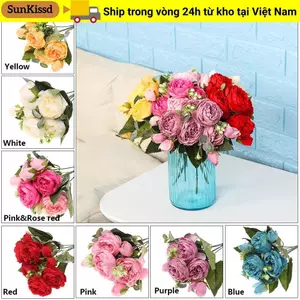 SUNKISSD 30cm 9 Đầu Lụa Hoa Mẫu Đơn DIY Trang Trí Đám Cưới Nhà Trang Trí Bó Hoa Hồng