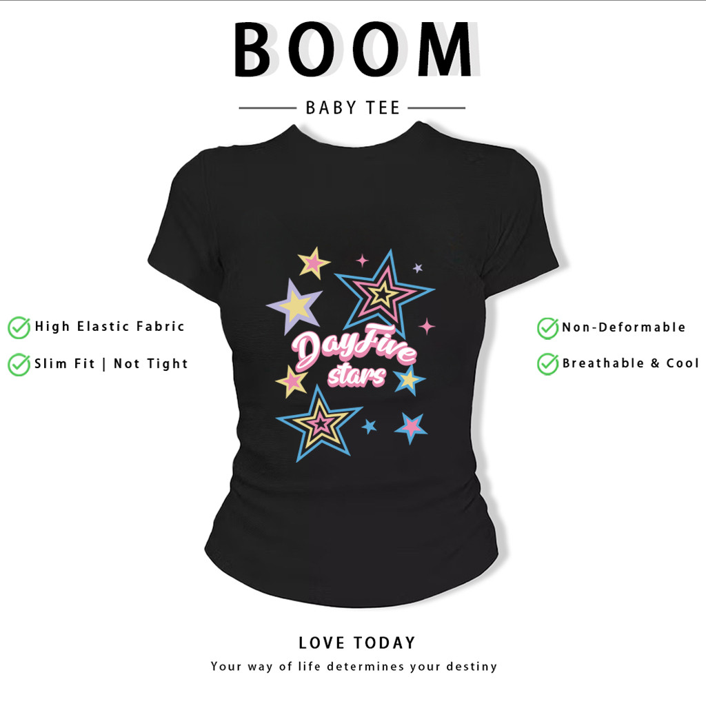 BOOM Áo Baby Tee Nữ Cotton Ôm Body-Áo Thun Ngắn Tay Y2K In Hình PhongCách Mùa Hè, Cổ Tròn Hàng Đầucách hàn quốc phong349