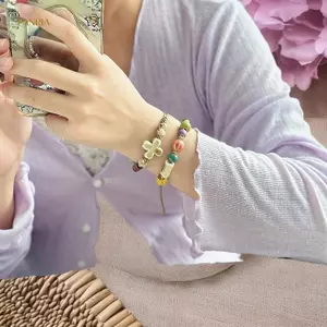 PNPIA- Handmade Ngôi Sao Trắng Móng Vuốt Vòng Tay Gốm Có Thể Điều Chỉnh Boho Dân Tộc Trang Sức Món Quà Độc Đáo