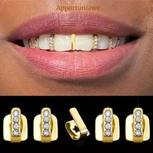 IAPPORTUNIA 3 Cái Lưới Tản Nhiệt Răng Hip Hop, Lưới Tản Nhiệt Sáng Bóng Rỗng, Mũ Răng Kim Cương Giả Tiệc Cosplay