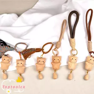 TOPTOOLCX Mặt dây chuyền mèo bắt tiền, Móc khóa mèo bằng gỗ chi tiết tua rua thủ công, Mặt dây chuyền túi mịn chạm khắc thủ công cổ điển Quà tặng quyến rũ cho phụ nữ