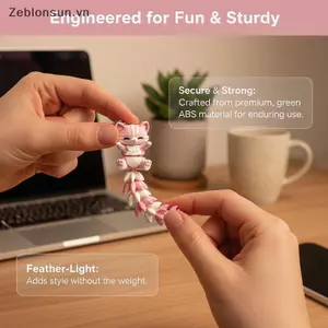 # HB # Móc khóa mèo màu hồng in 3D có đuôi linh hoạt khớp nối Thiết kế hoạt hình dễ thương để trang trí Bapa Quà tặng cho những người yêu mèo.