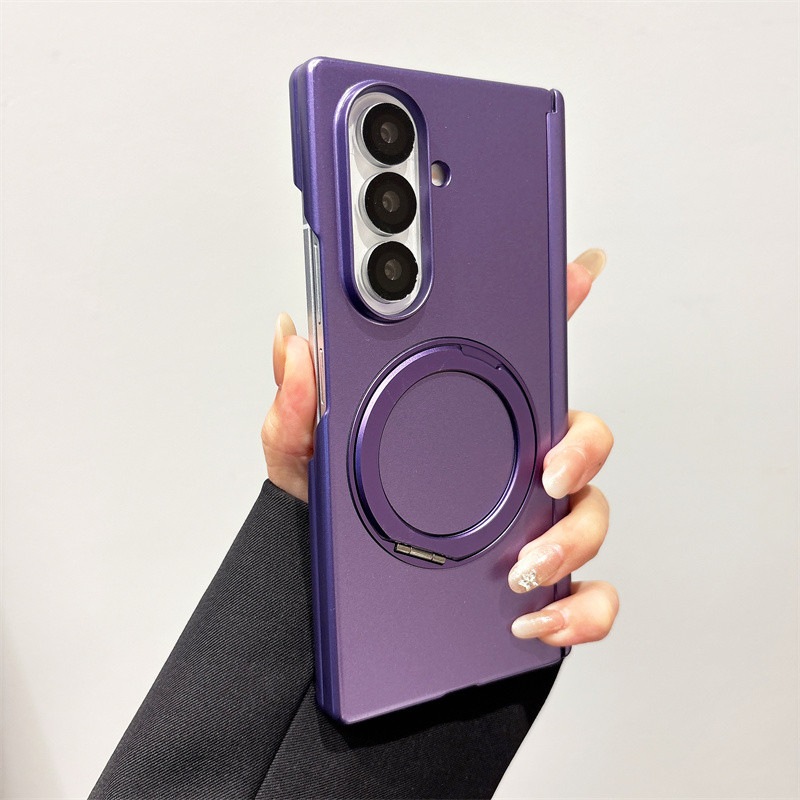 Ốp Điện Thoại Cứng Sơn Kim Loại Sang Trọng Cho Samsung Galaxy Z Fold 7 Gấp 6 Gấp 5 Gấp 4 Trục Kép Với 360° Giá đỡ vòng từ tính Vỏ chống sốc
