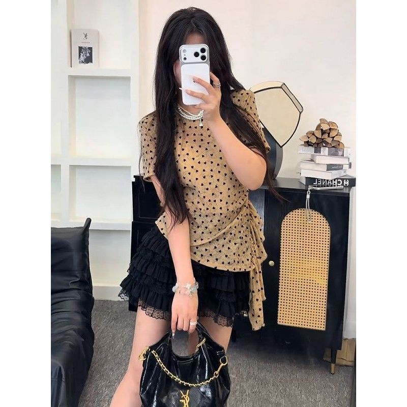 Milyfashion Gạc Hai Lớp Thời Trang Tình Yêu Áo Thun Nữ Tay Ngắn Mùa Hè 2026 Phong Cách Mới Slim-fit Hợp Thời Trang Áo Sơ Mi Nhỏ Phong Cách Phương Tây