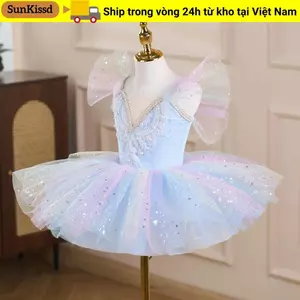SUNKISSD Trẻ Em Đầm Ballet, Đầm Dự Tiệc Ba Lê Puffy Tutu, Trang Phục Khiêu Vũ Kim Sa Lấp Lánh Hiện Đại Thời Trang Trẻ Em