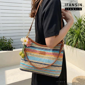 Túi Tote dệt sọc cầu vồng IFASIN, Túi đeo vai dệt dây đeo có thể điều chỉnh có khóa kéo, Túi đeo chéo màu cầu vồng dung tích lớn Sử dụng hàng ngày