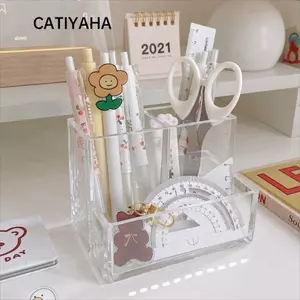 CATIYAHA Giá Để Đồ, Văn Phòng Phẩm Ba Lưới Đựng Bút Acrylic, Vuông Trong Suốt Dung Tích Lớn Kệ Trang Điểm Trường Học