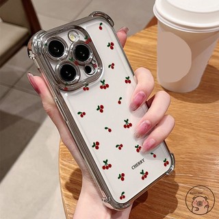 Tương Thích Cho iPhone 14 Plus 13 12 Mini 11 Pro Max Ốp Điện Thoại Dễ Thương Đỏ Anh Đào Trái Cây Mạ Đơn Giản Chống Rơi Chống Sốc Trong Suốt Vỏ Mềm Trong Suốt