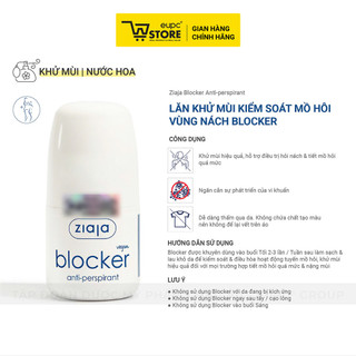 COMBO 2 Lăn khử mùi, kiểm soát mồ hôi nách Blocker Ziaja Chai 60ml X2 Thấm Nhanh, Không Gây Vàng Áo