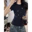 Áo thun ngắn tay vai trước cao cấp phong cách Hàn Quốc dành cho nữ Mùa hè 2026 Phong cách mới Slim-Fit Slimmer Look Blue Top