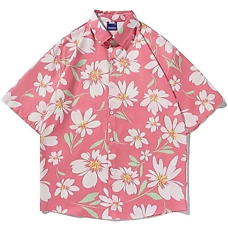 Áo sơ mi ngắn tay hoa Hawaii, áo mùa hè rộng rãi, phong cách Hồng Kông, áo thời trang thoải mái