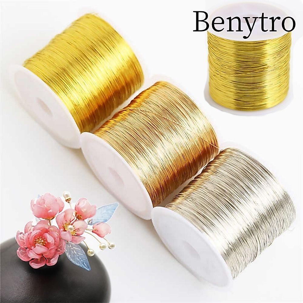 BENYTRO 100m / cuộn Dây đồng hợp kim bảo quản màu, Thủ công thủ công Dây đồng mạ vàng, Kẹp tóc cổ điển 0,3mm 0,4mm bền bỉ DIY Handmade Dây đồng thau làm đồ trang sức