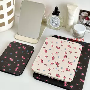 Gương đứng để bàn DARON, Gương mỹ phẩm nhỏ gọn bằng da Pu Gương trang điểm gấp, Gấp hoa di động Dễ dàng mang theo Gương trang trí nội thất