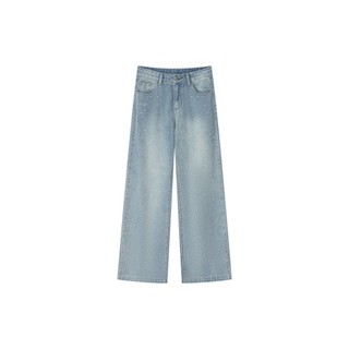Quần jeans đính đá phong cách Mỹ dành cho nữ mùa xuân và mùa thu, quần ống rộng cạp cao dáng suông
