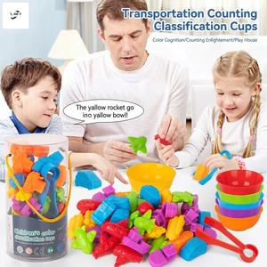 Đồ chơi đếm động vật giáo dục sớm - Trò chơi phân loại khủng long bằng cao su mềm có bát màu