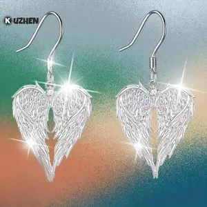 KUZHEN Một Đôi Cánh Thiên Thần Trái Tim Mặt Dây Chuyền Nelace Một Đôi Bông Tai Thiên Thần Nữ Trang Sức Quà Tặng Giáng Sinh HOT