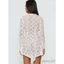 MAPLEPOET-Nữ Boho Sheer Mini Đầm Ren Dài Tay Sâu Cổ Chữ V Bất Đối Xứng Viền Nhìn Xuyên Qua Váy