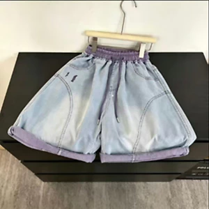 Quần short Denim rách phù hợp cho trẻ em Phiên bản Hàn Quốc Màu sắc tương phản dáng rộng Phong cách hợp thời trang 90-180 Size 4M9Y